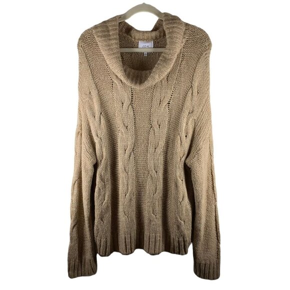 J.O.A. Tan Marled Chunky Cable Knit Turtleneck Sweater Size Medium Neutral - Picture 4 of 8